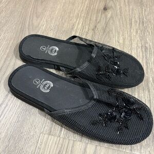 Black Women's Embellished Mesh Slide Sandals Sz 7 Spring Summer